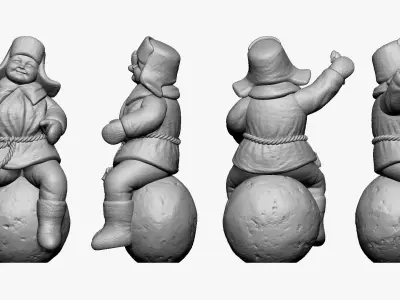 001352 seating boy on a snowball with a carrot in hand 3D model