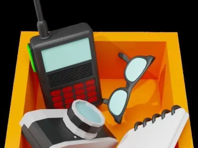 Box-Camera-Radio-Glasses-Notebook Low Poly 3D model