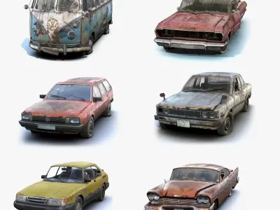 Rusty Retro Cars Collection 3D model