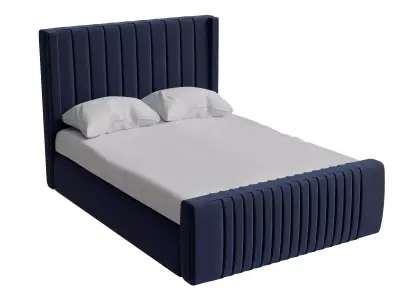 Dark Blue Velvet Midcentury Bed Low-poly 3D model