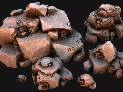 Stones and Rocks Iron Ore Mineral Low-poly 3D model