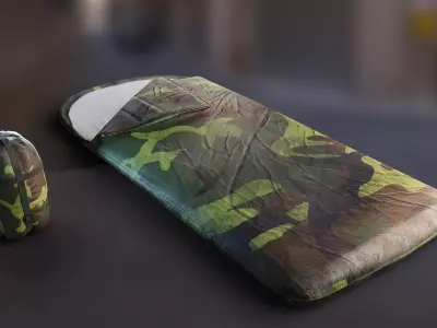 Military Sleeping Bag - Open and Rolled PBR Low-poly 3D model