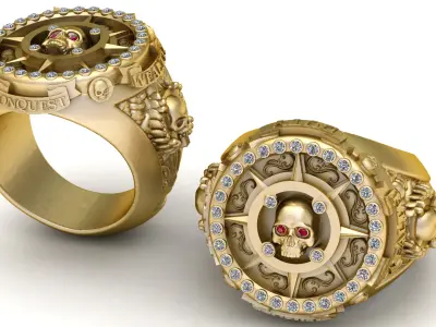 SKULL FACE DESIGN ANTIQUE RING 3D PRINTABLE MODEL 3D print model