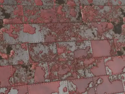 Damaged Red Painted Riveted Metal Plate PBR Seamless Texture