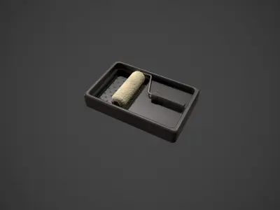 Clean Paint Roller and Tray Low-poly 3D model
