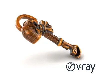 Antique Key with Detailed Bow Sculpture model pack Low-poly 3D model