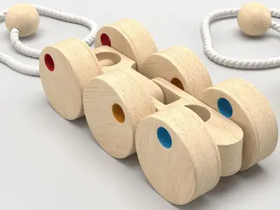 Toy Wooden Pull Vehicle 3D model