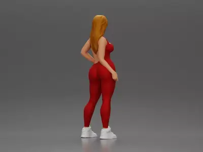 woman in red bodysuit striking a fashionable pose with sneakers 3D print model