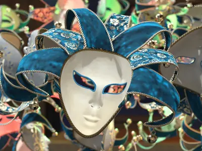 Blue Venetian Full Face Masquerade Mask 3D model