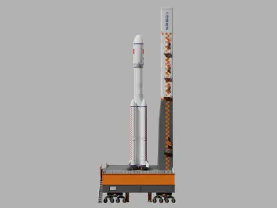 Long March 7 launch vehicle---With Launch Pad---Blend-FBX 3D model