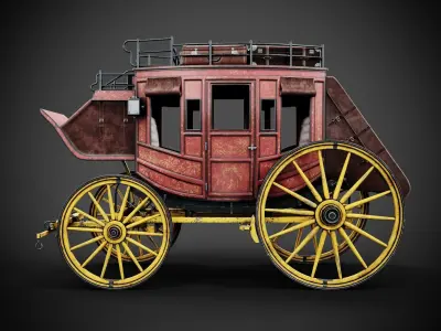 Stagecoach horse drawn wagon 3D model