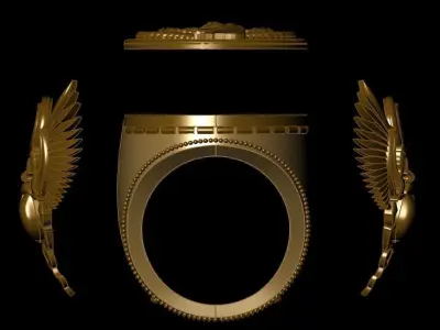 Egyptian scarab ring with winged Isis coin 3D print model
