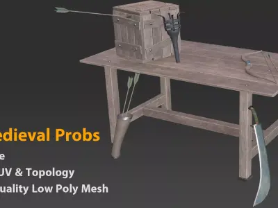 5 Medieval Probs with Texture -Sword-Table -Vol 01- Game Ready Low-poly 3D model