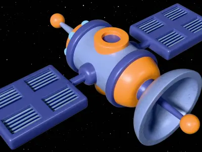 Stylized cartoon satellite Low-poly 3D model