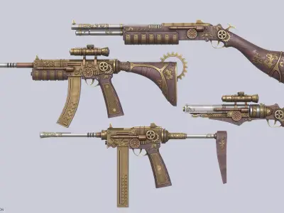 Steampunk guns collection 3D Model Pack