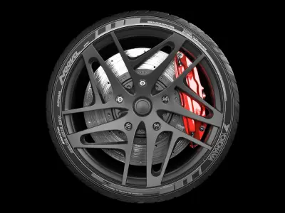 Wheel  Rim brake and tire Original design   Low-poly 3D model