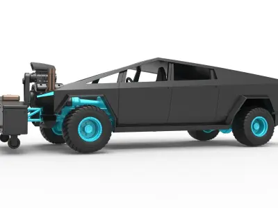 Tesla Cybertruck pulling truck 4wd Scale 1 to 25 3D print model