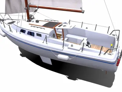 Sailing Yacht with Interior Low-poly PBR Low-poly 3D model