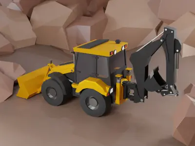 Backhoe Loader Heavy Vehicle Low-poly 3D model