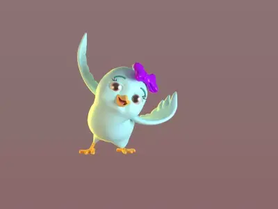 Cartoon Bow Bird Low-poly 3D model