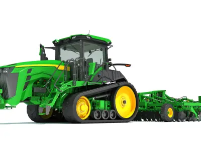 Tractor with Trailed Disc Harrow 3D model