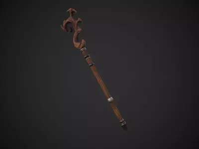 Stylized Wooden Druid Staff Low-poly 3D model
