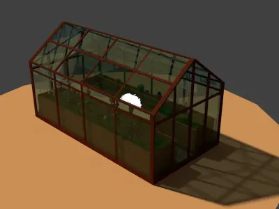 Low Poly Greenhouse 2 with glass roof Low-poly 3D model