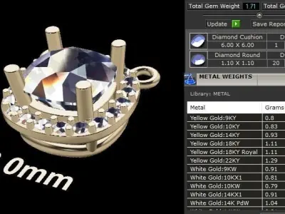 Dainty Diamond Halo Cushion Pendant 6mm 3D print model