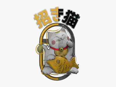 Japanese Maneki Neko Neon Light Sign 3D model
