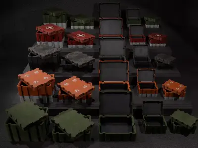 Military Crates Bundle Wooden and Metal 3D model