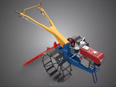 HAND WALKING TRACTOR ATTACHED LEVELING TOOTH HARROW RAKE FIELD 3D model