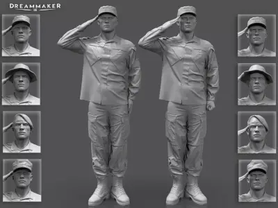 Soldier in military salute pose 3D print model