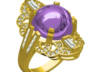 Antique Cabochon Stone Art Deco Engagement Ring 3D print model
