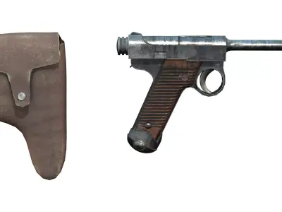 Parabellum Safari Gun With Holster Low-poly 3D model