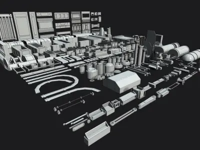 Kitbash Mechanical SciFi - 200 Element Low-poly 3D model