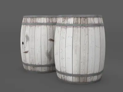 White Wooden barrel  Low-poly 3D model