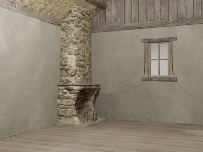 Medieval house Low-poly 3D model 7