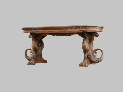 Medieval Dragon woodenn carved table Low-poly 3D model