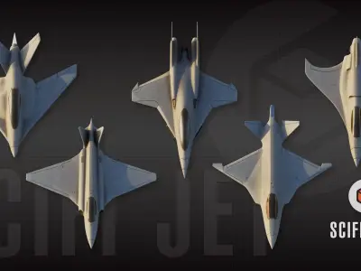 Sci-Fi Jet Ships Collection Low-poly 3D model