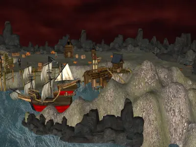 Pirate Shipyard Environment  Low-poly 3D model