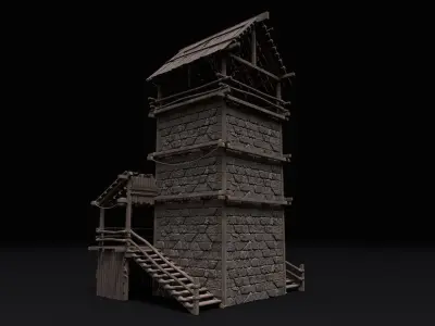 Realistic Medieval Watchtower  Low-poly 3D model