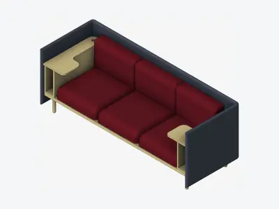 Sofa - Contemporary - Flame - Medium Work Shelf - Leftand Right Low-poly 3D model