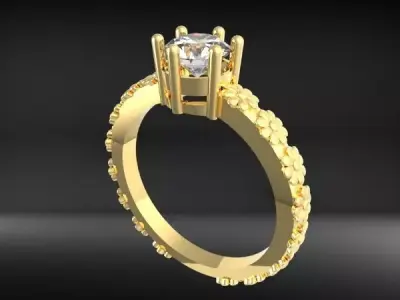 Antique Classic Decorative Solitaire flower Ring 3D print model