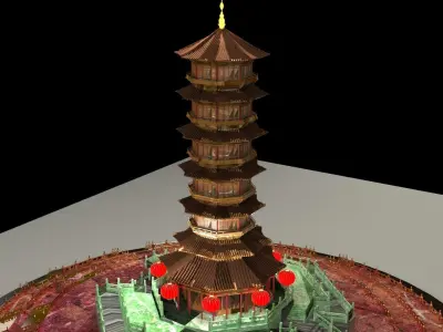Chinese ancient tower 3D model purchase