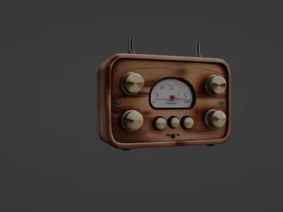 Vintage Wooden Radio with Brass Accents 3D model