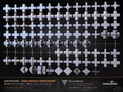 100 Hard Surface IMM Cross Shapes Low-poly 3D model