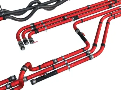 Modular Pipes - Sci-Fi Red Insulation Low-poly 3D model