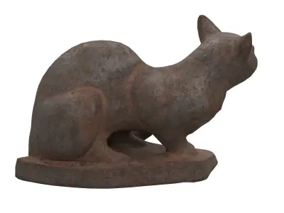 Sitting cat rusted statues Low-poly 3D model