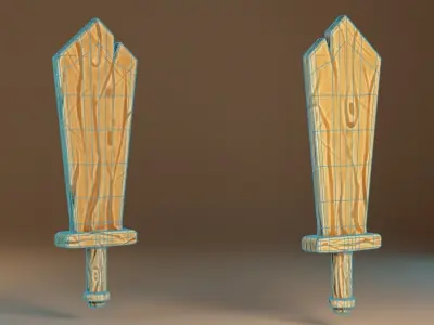 Stylized Wooden Training Sword Low-poly 3D model