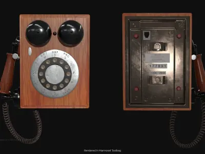 Wooden Antique Phone Low-poly 3D model